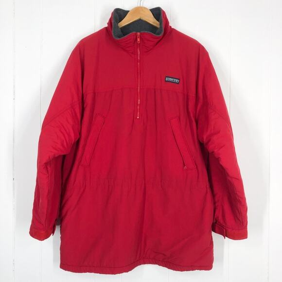 Land’s End VTG Pullover Jacket Fleece Lined 1/4 Zip Collared Unisex Large in Red - Picture 1 of 16